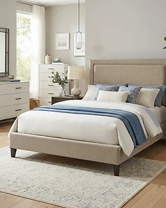 1836B Platform Bed — Beige Microfiber