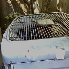 Outdoor AC condenser inspection before cleaning and service
