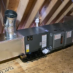 Horizontal Amana furnace installation in an attic in Des Plaines, IL