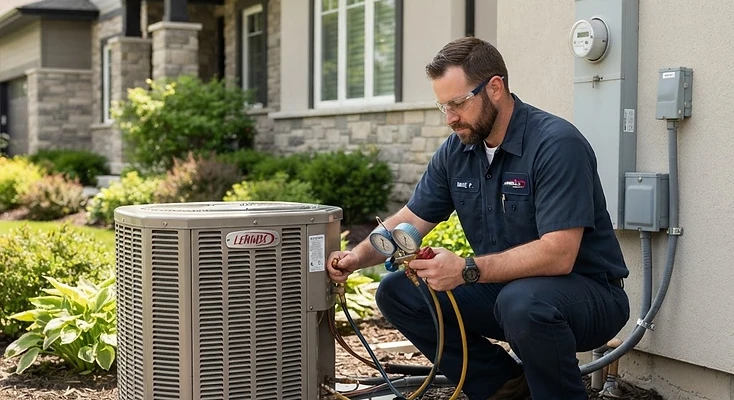 AC Repair in Des Plaines, IL — certified technician servicing a residential air conditioning unit