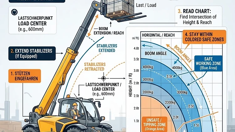 Teleskopstapler Lastdiagramm lesen: Sicherheit & Checkliste