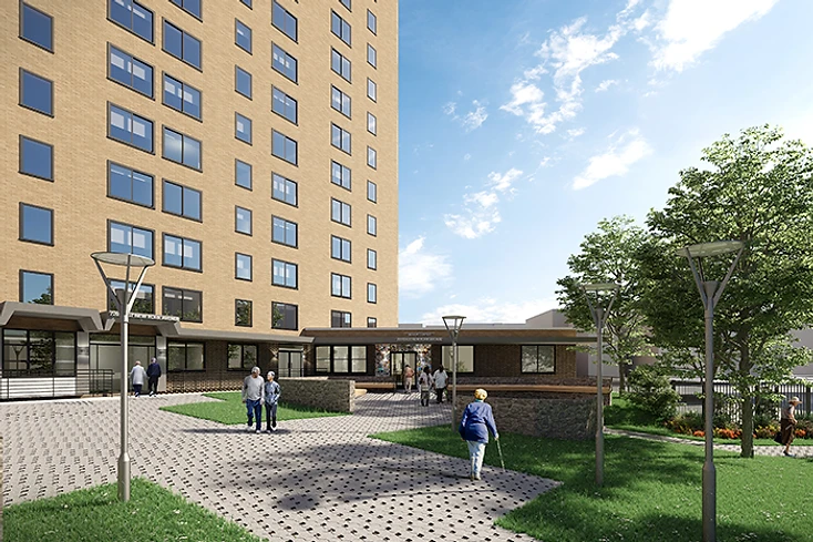 Architectural rendering of the renovated senior center at Park Rock Consolidated, East Brooklyn