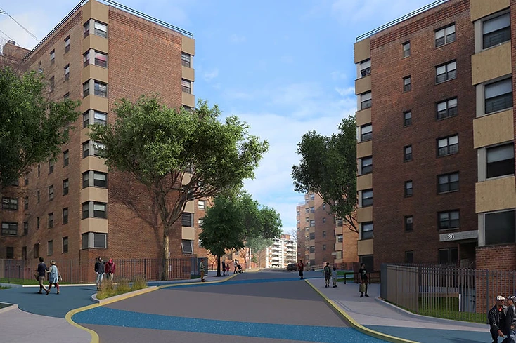 Rendering of streetscape, parking and landscaping improvements across the Yonkers Preservation campus