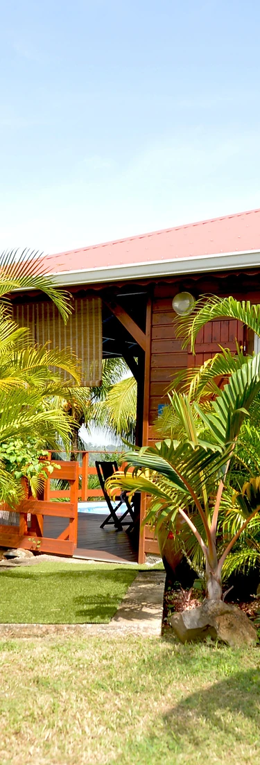 Kolibri timber lodge with private pool in Goyave