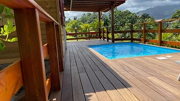 The timber deck and the private pool