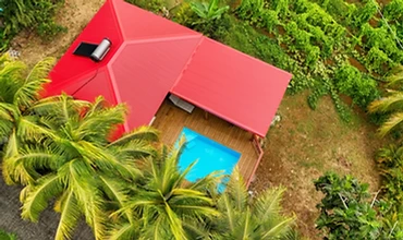 Alpinia lodge's private pool reflecting the canopy