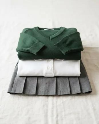 Neatly folded school uniform - jumper, polo shirt and skirt