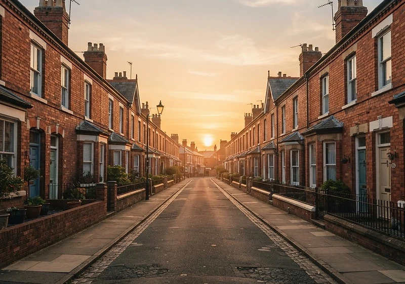 UK terraced street at warm evening light