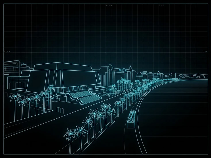 Signature visuelle de Cannes : skyline en traits lumineux
