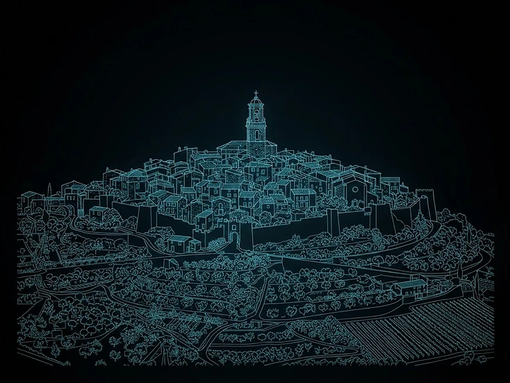 Signature visuelle de Mougins : skyline en traits lumineux