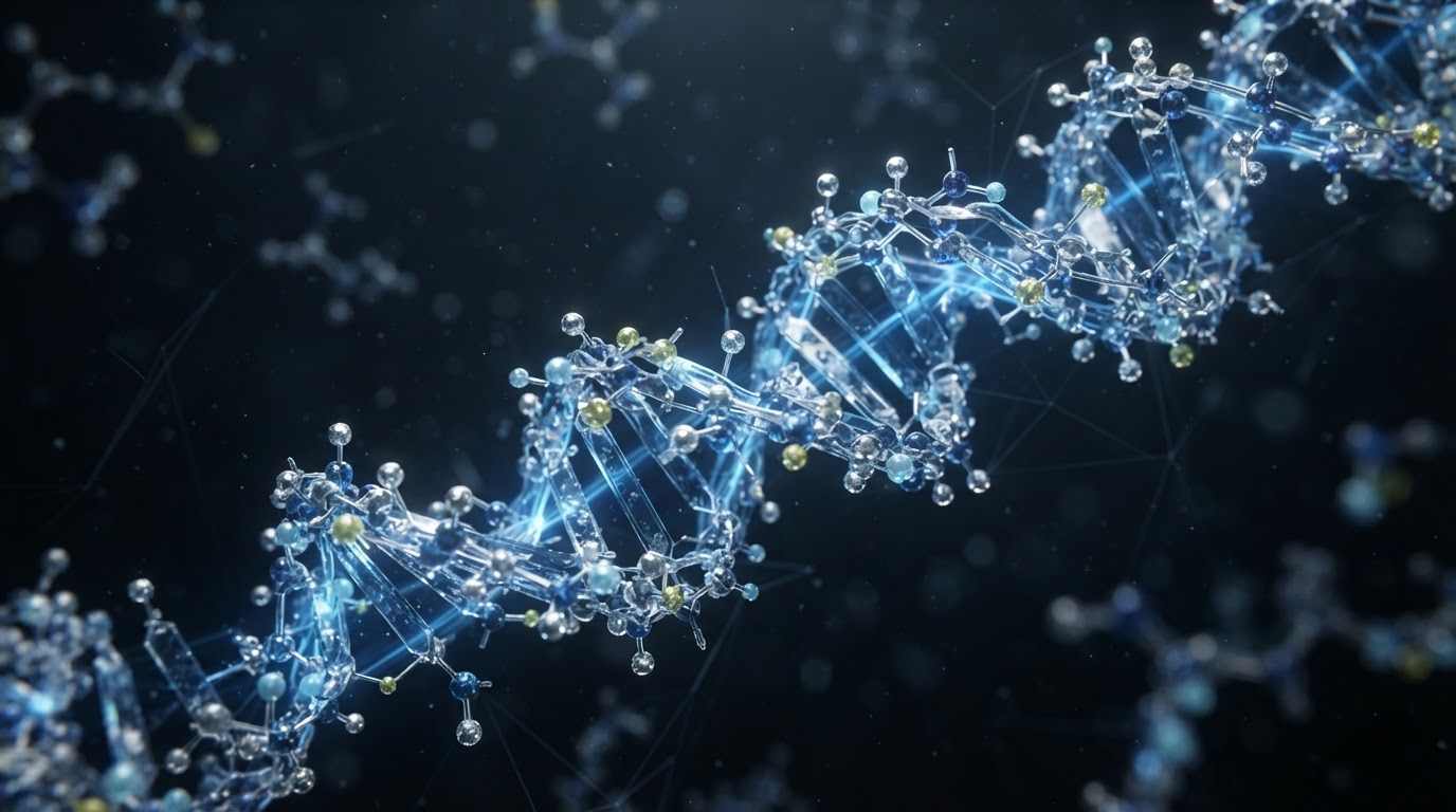 3D macro render of a crystalline peptide molecular chain