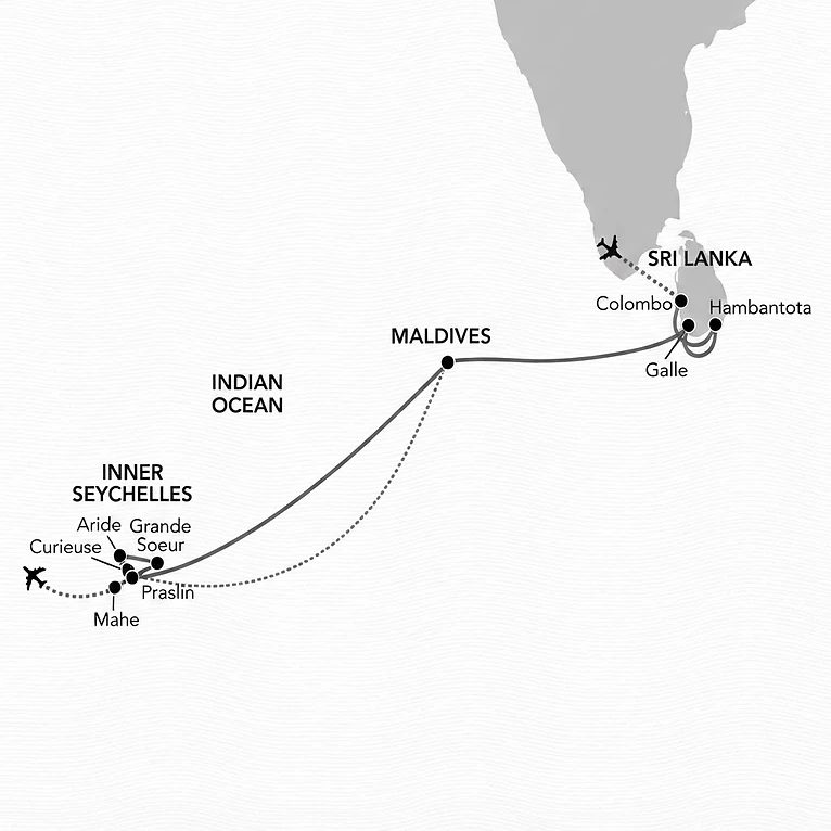 Route map for Indian Ocean Islands voyages