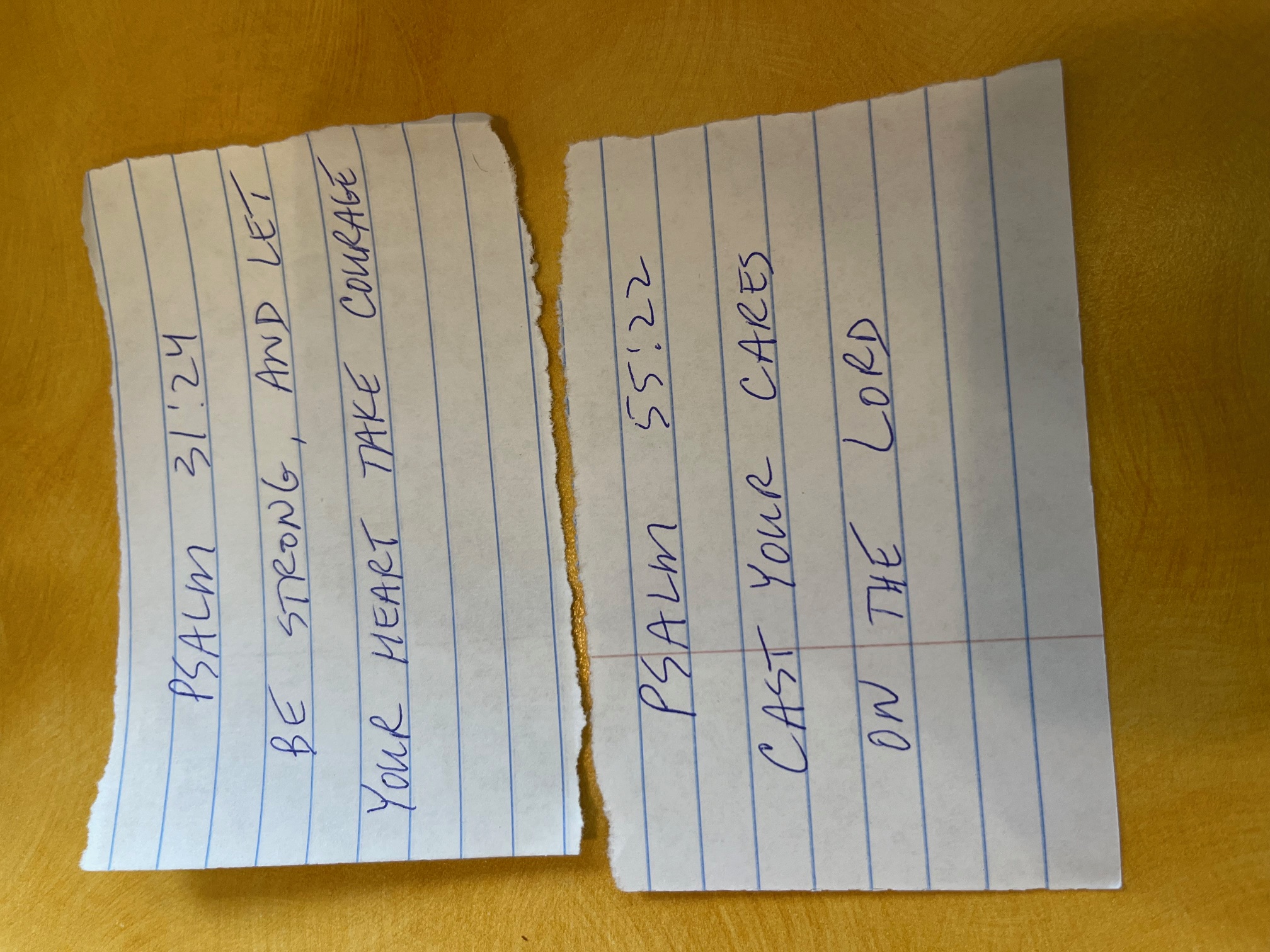 A Verse Scrap left to be found — torn notebook paper with handwritten Scripture