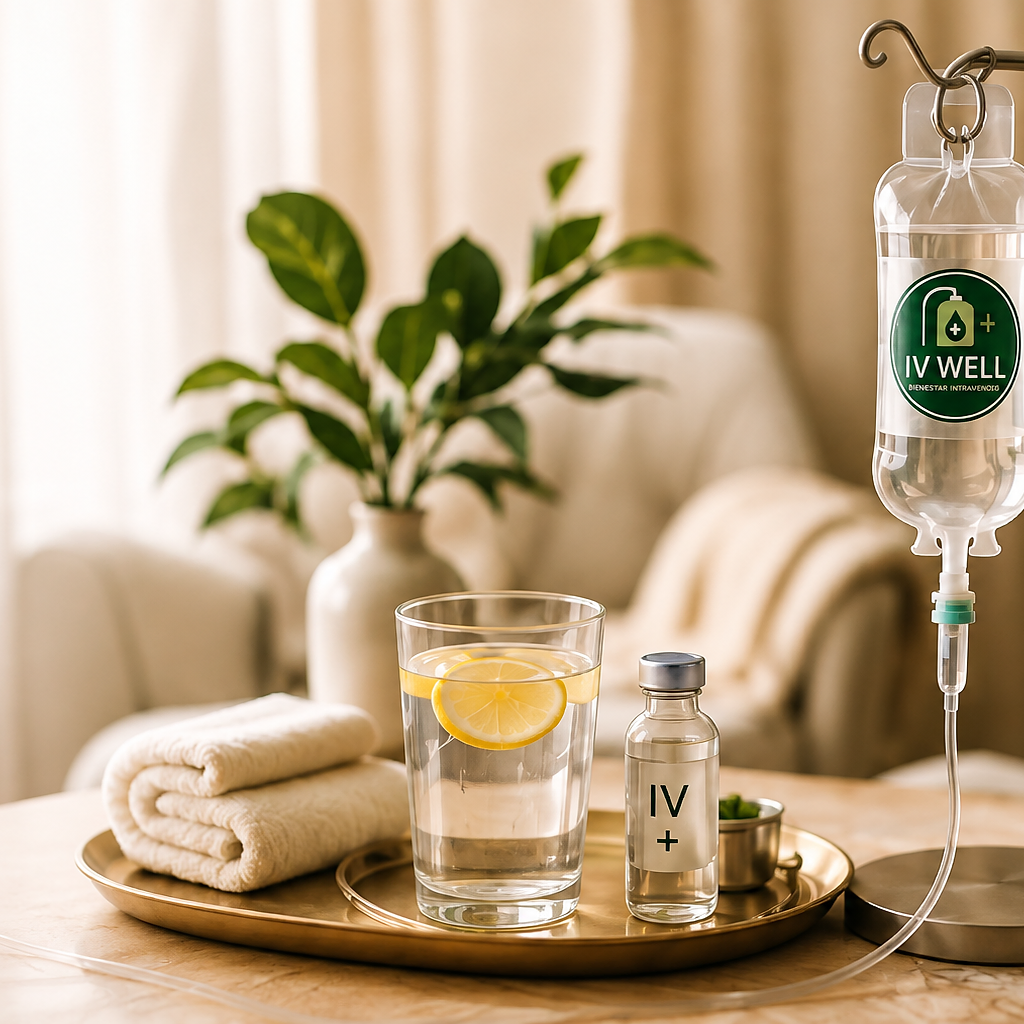 Atención móvil de bienestar intravenoso IV Well en un ambiente cómodo y profesional.
