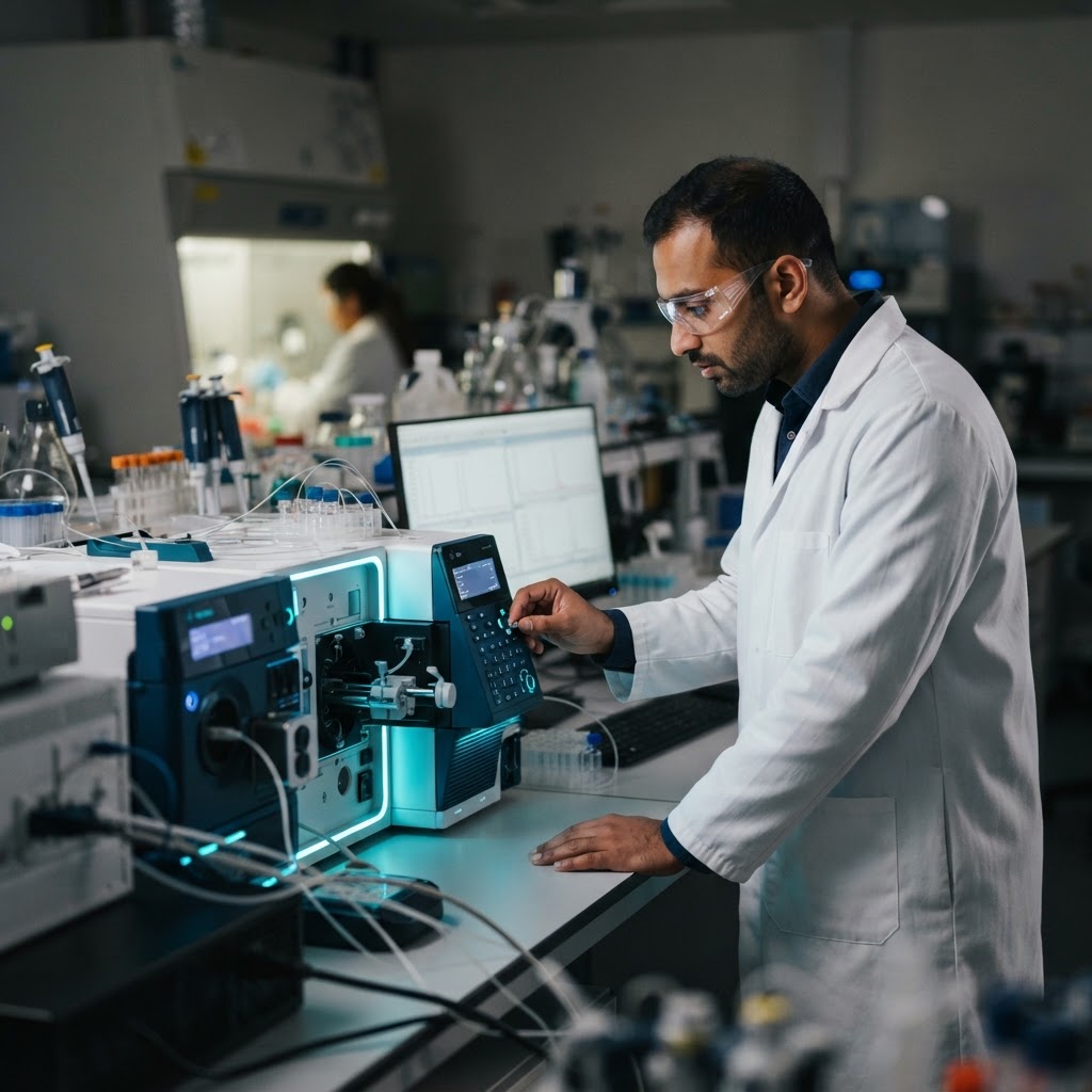 A researcher analyzing longitudinal metabolomic data on analytical instrumentation