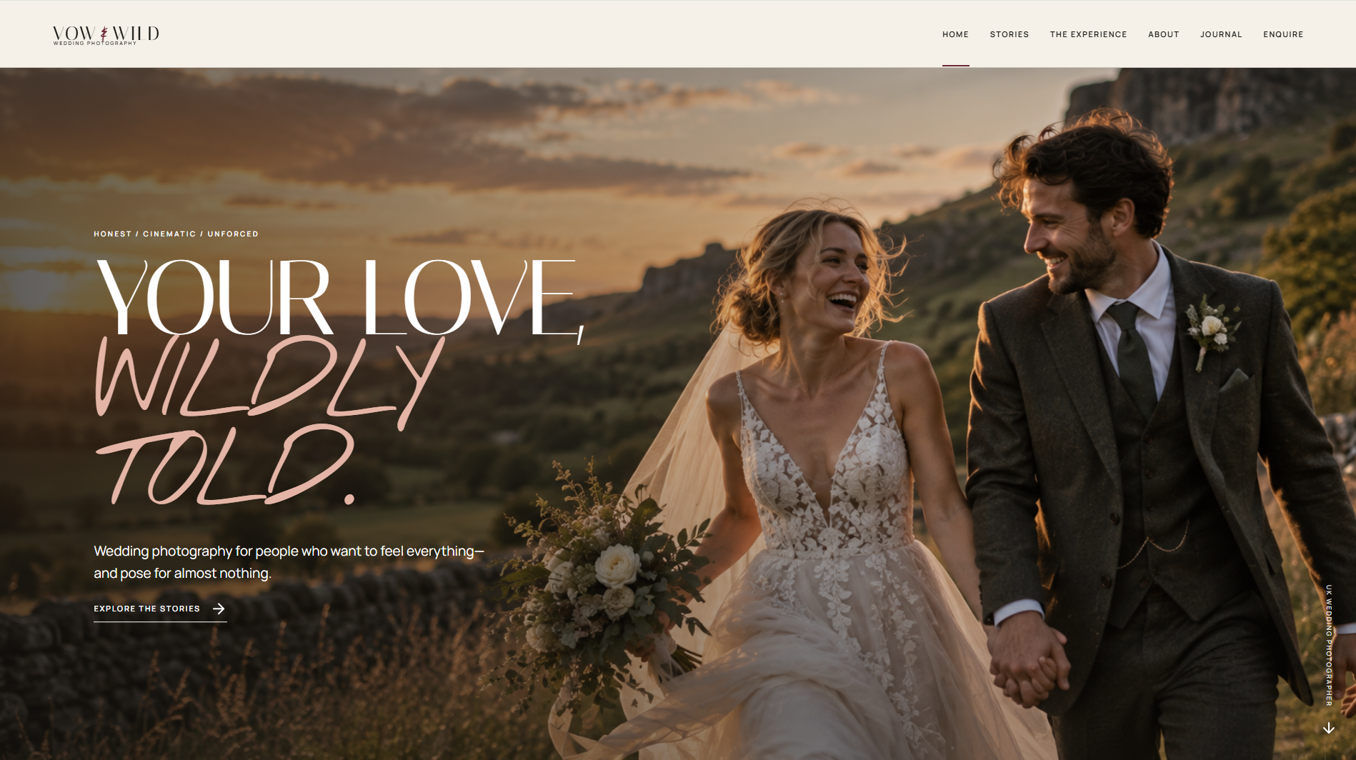 Vow & Wild Wedding Photography website screenshot