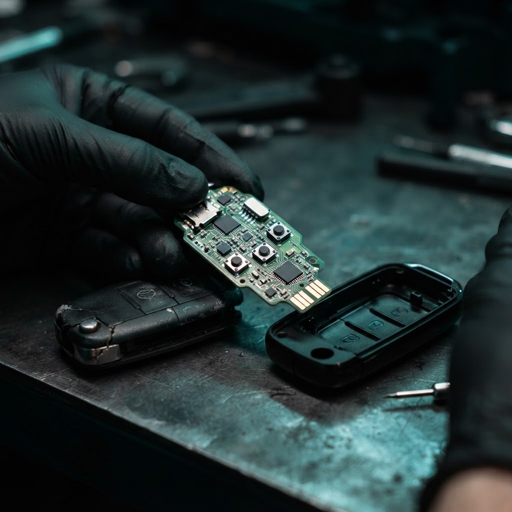 Litchfield County CT Locksmith — key reshelling service by AAA&B Locksmith LLC, replacing a cracked key fob shell and transferring electronics in Litchfield County, CT