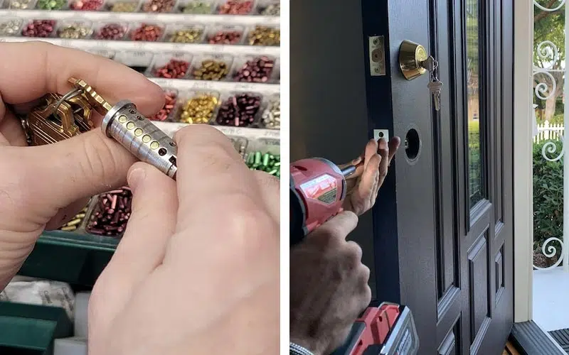 Lock Rekeying Services · Litchfield County CT Locksmith — AAA&B Locksmith LLC Litchfield County CT Locksmith — lock rekeying service by AAA&B Locksmith LLC, rekeying a door lock cylinder with new pins in Litchfield County, CT