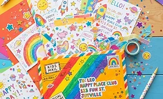 A bright fun kids envelope with stickers and kid stationery
