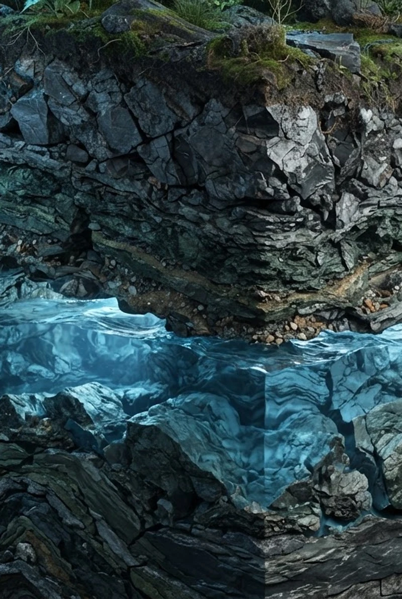 Abstract aquifer cross-section through volcanic rock strata