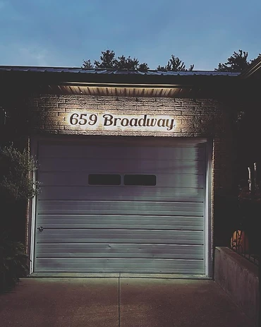 659 Broadway — Script at Dusk — custom address sign by GoBright