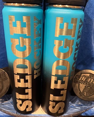 Sledge Hockey Engraved Tumblers — custom laser engraving by GoBright