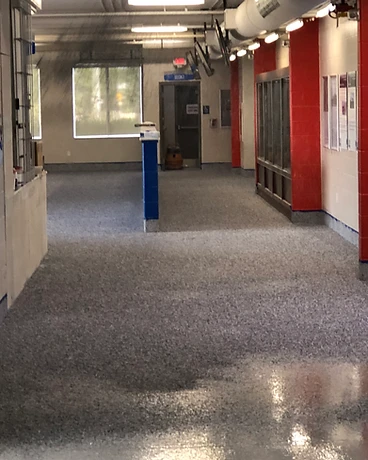 Exit Hall — Red Accents — GoBright permanent lighting installation