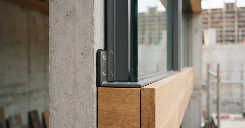 Construction detail — concrete, steel and glass