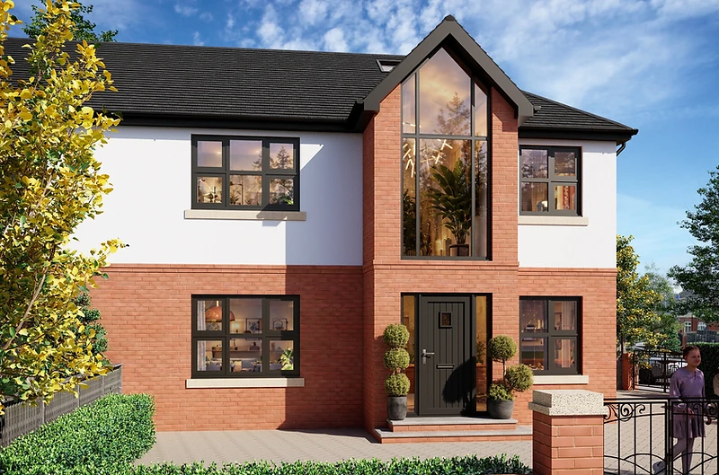 Modern residential home with brick and white render exterior