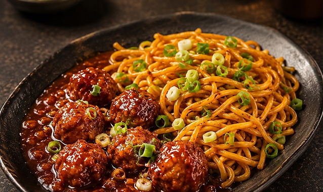 Noodle Manchurian, an Indo-Chinese dish from Andaaz Kitchen