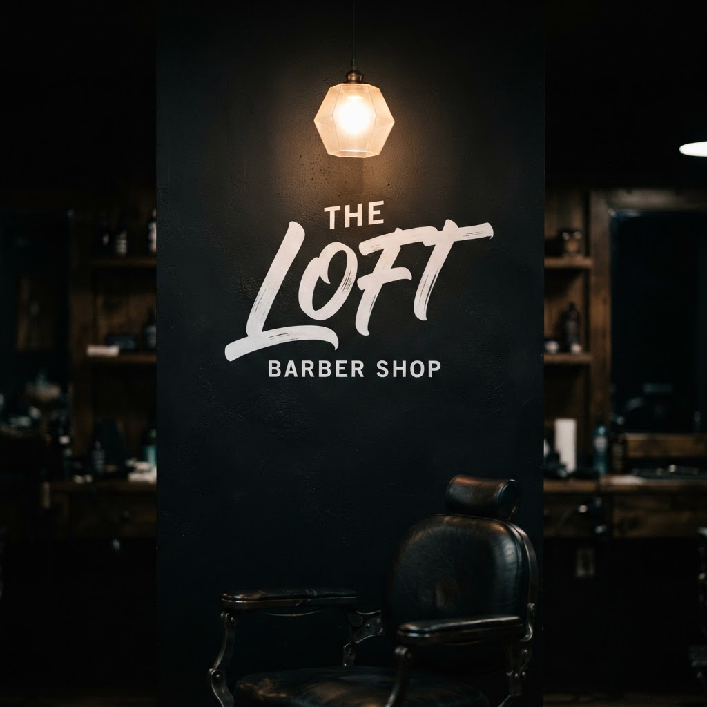 The Loft hand-painted logo on the black feature wall