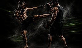 Lutador de MMA a pontapear pads