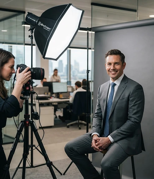 Executive headshot photography session with studio lighting in Riyadh
