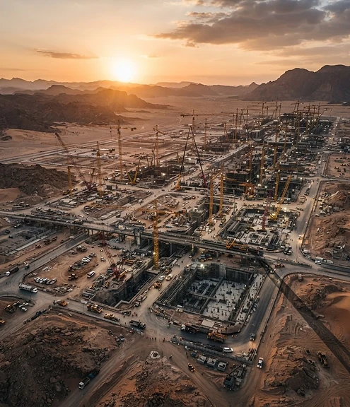 Aerial drone photography of a development site in Saudi Arabia