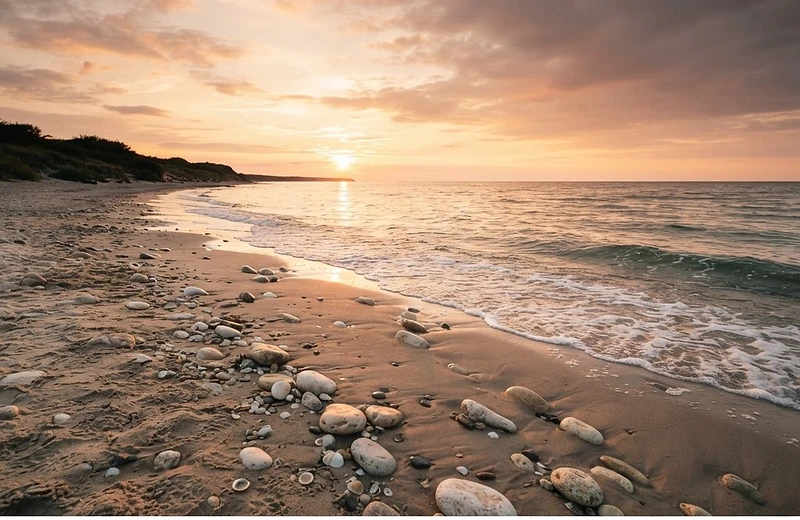 Bałtycka plaża i morze o zachodzie słońca