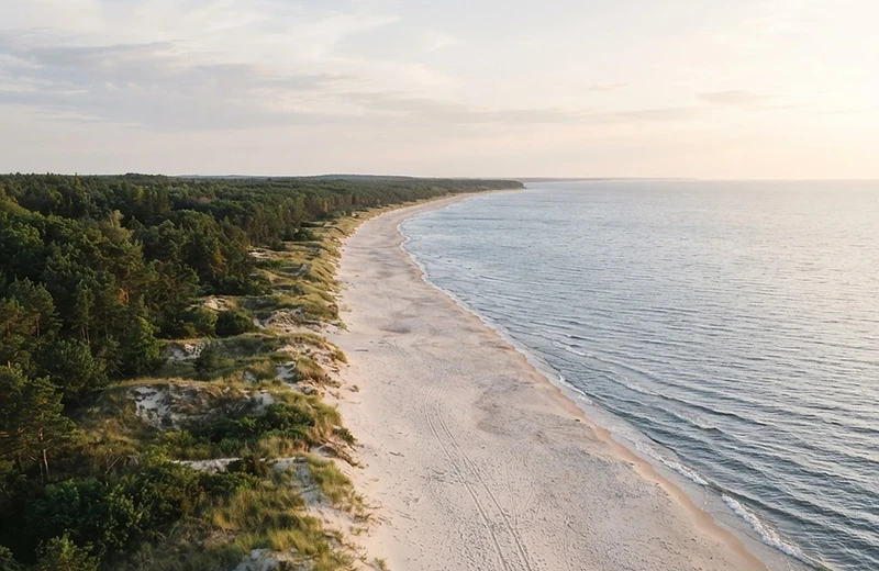 Bałtycka plaża i morze o zachodzie słońca