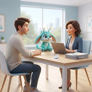 Entretien avec une assistante sociale, accompagnés de la mascotte CapSkills