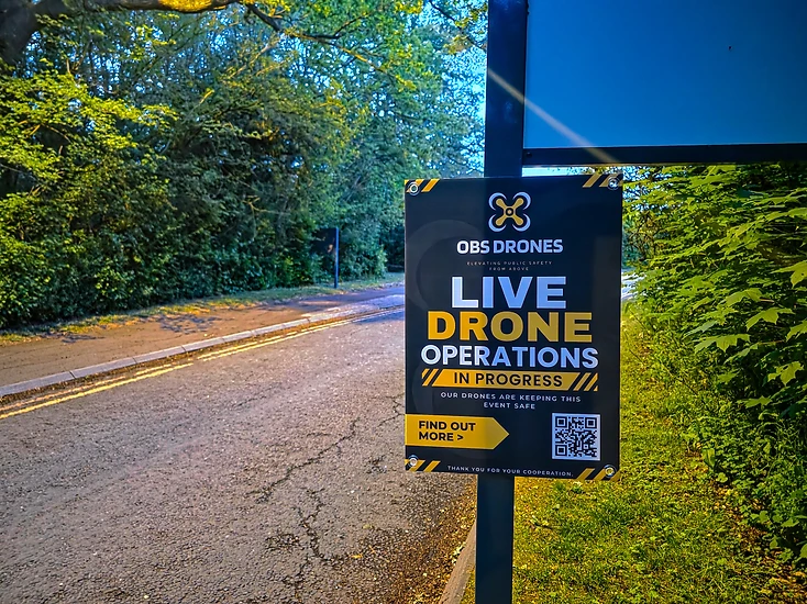 Drones in operation — field deployment signage