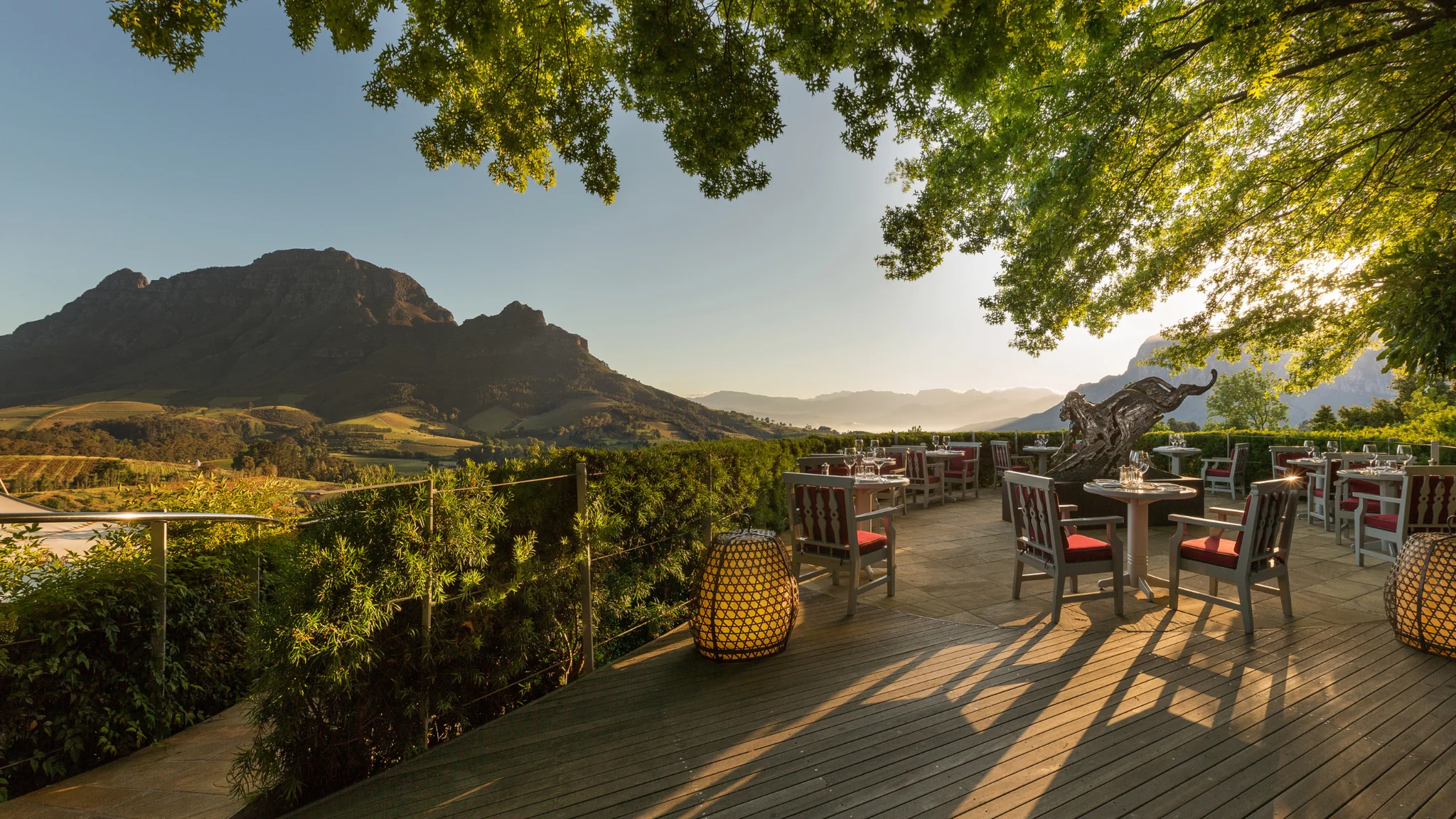 View across Stellenbosch vineyards with the surrounding mountain range