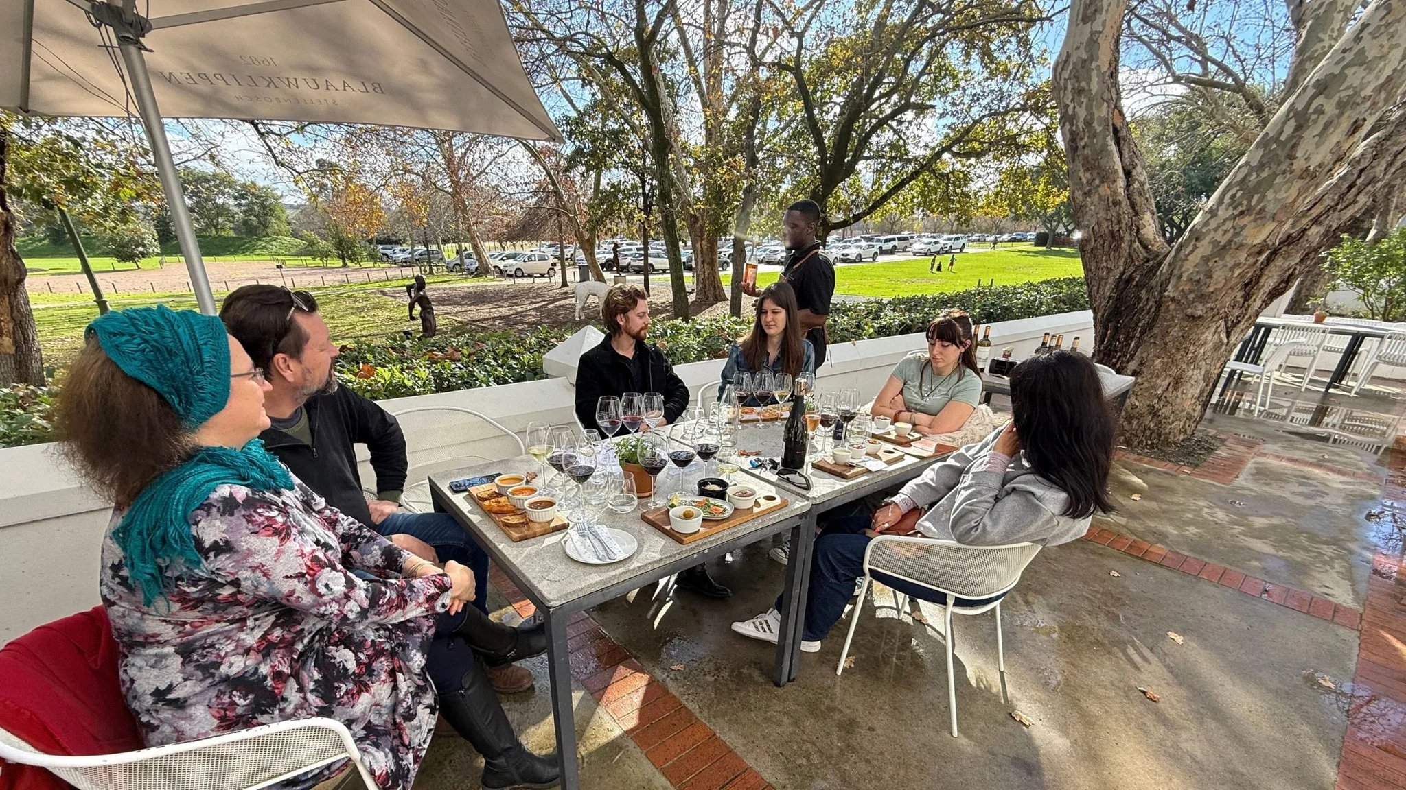 Small group on a guided boutique wine tour arriving at a family-run estate