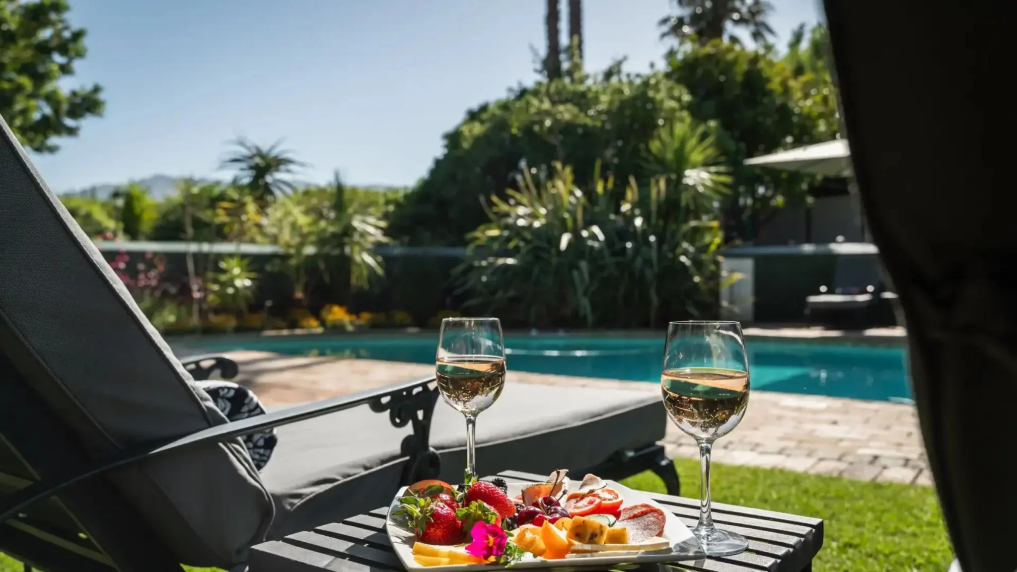 Lunch and wine by the pool