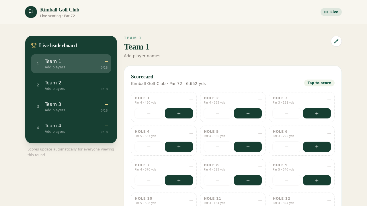 Golf Live Scoring - Template template preview