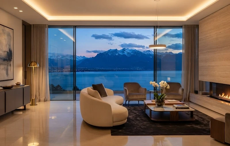 Living room of a residence on Lake Geneva