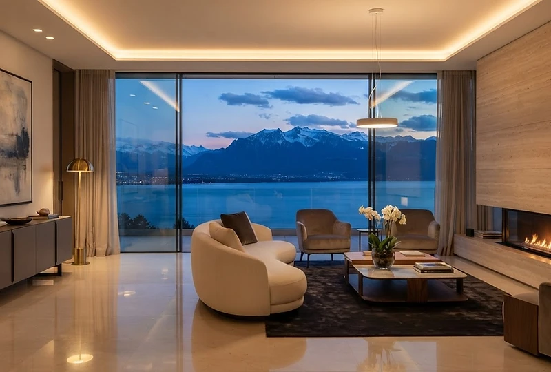 Salon d'une résidence au bord du lac Léman