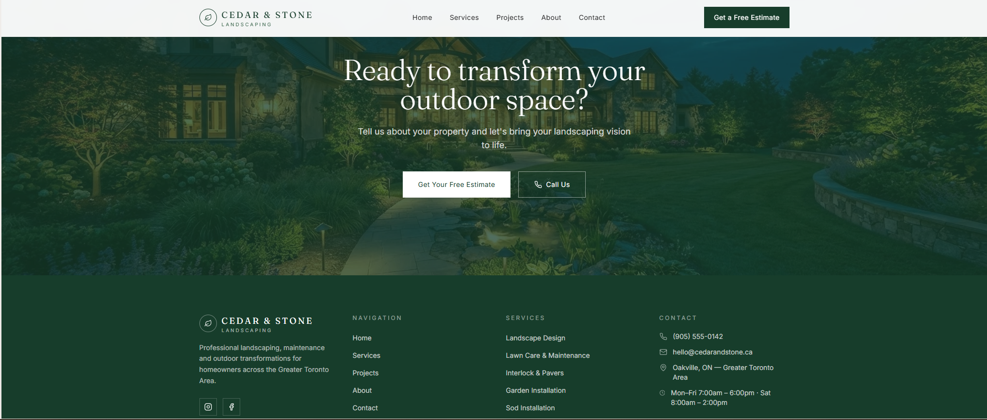 Cedar & Stone Landscaping website preview