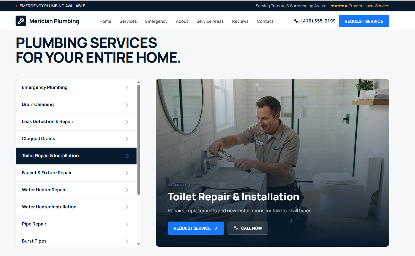 Meridian Plumbing website design reference