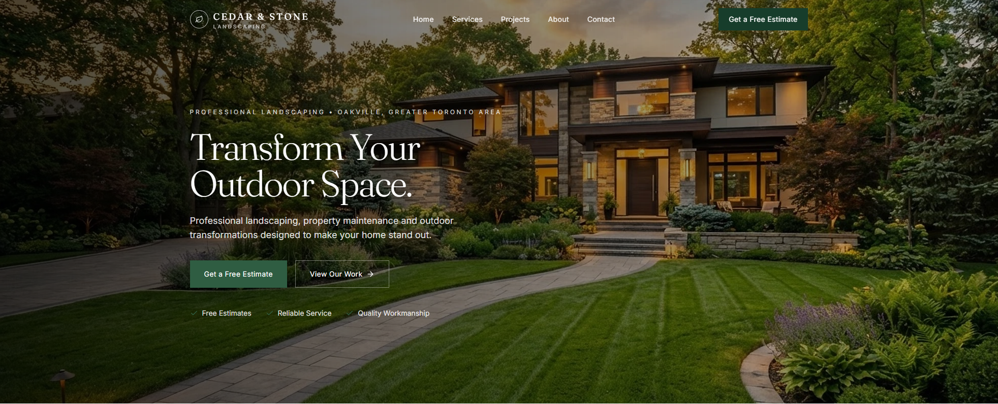 Professionally landscaped property at dusk