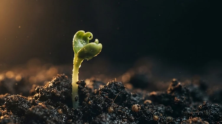 Seed sprouting from soil, symbolizing growth