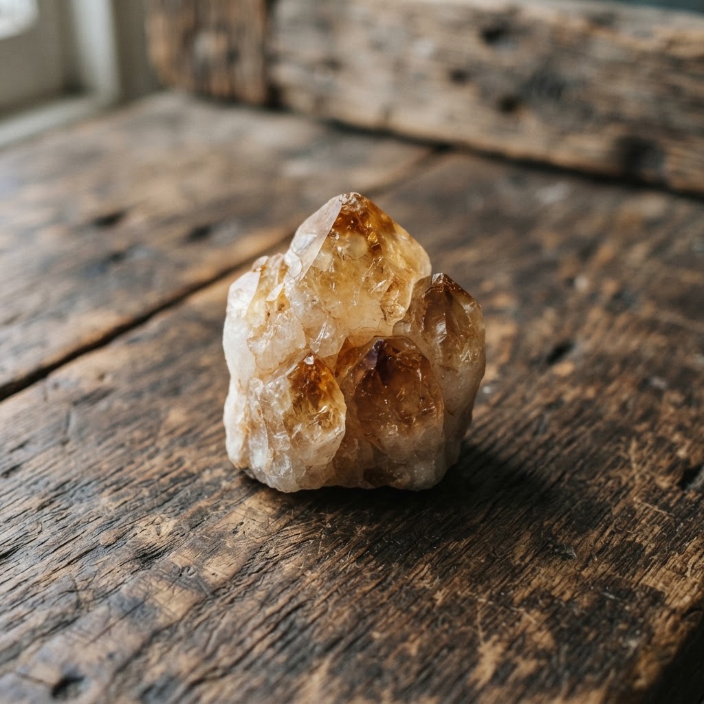 A raw piece of citrine crystal.