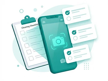 Scanning a paper cleaning checklist with a phone to digitise records